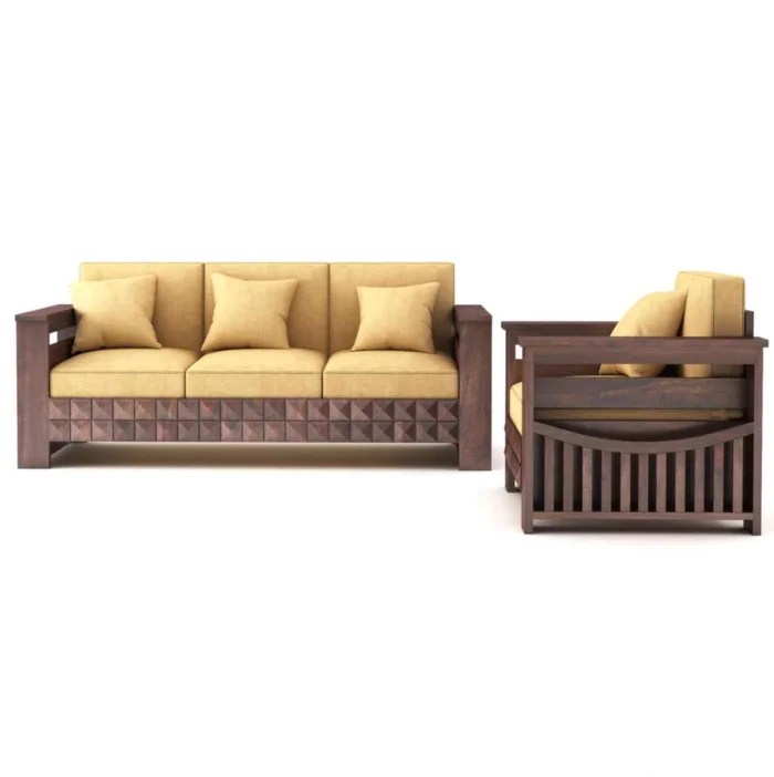 PRITI Solid Wood 5 Seater Sofa Set (Walnut Finish, 3+1+1) PRITI Solid Wood 5 Seater Sofa Set (Walnut Finish, 3+1+1)