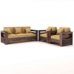 PRITI Solid Wood 5 Seater Sofa Set (Walnut Finish, 3+1+1)