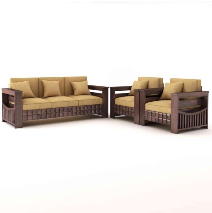 PRITI Solid Wood 5 Seater Sofa Set (Walnut Finish, 3+1+1) PRITI Solid Wood 5 Seater Sofa Set (Walnut Finish, 3+1+1)