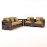PRITI Solid Wood 5 Seater Sofa Set (Walnut Finish, 3+1+1)