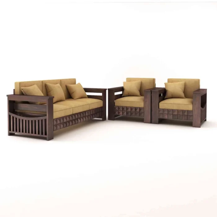 PRITI Solid Wood 5 Seater Sofa Set (Walnut Finish, 3+1+1) PRITI Solid Wood 5 Seater Sofa Set (Walnut Finish, 3+1+1)