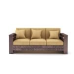 PRITI Solid Wood 5 Seater Sofa Set (Walnut Finish, 3+1+1)