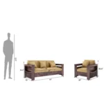 PRITI Solid Wood 5 Seater Sofa Set (Walnut Finish, 3+1+1)