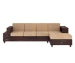 PRITI Solid Wood 4 Seater L Shape Sofa (Walnut Finish)