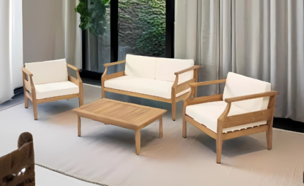 PRITI Solid Wood Sofa Set With Coffee Table For living room